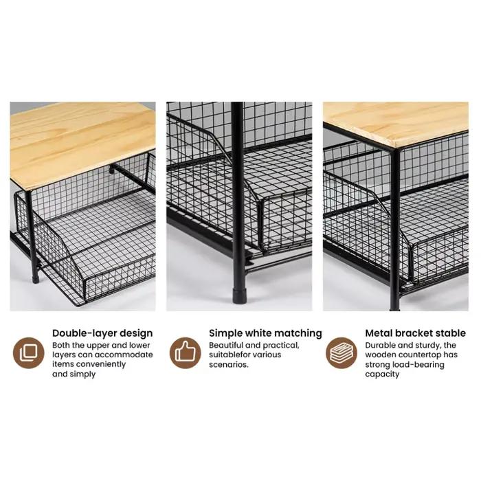 Étagère de rangement double couche pour comptoir de cuisine avec tiroirs pour vaisselle, épices, café, condiments, gain de place