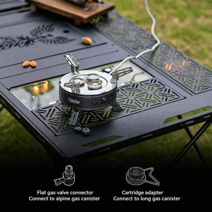 Réchaud de camping portable à gaz, brûleur séparé, tube de préchauffage, 8800W haute puissance, pare-vent, pieds pliables, au butane, pour la randonnée et la pêche
