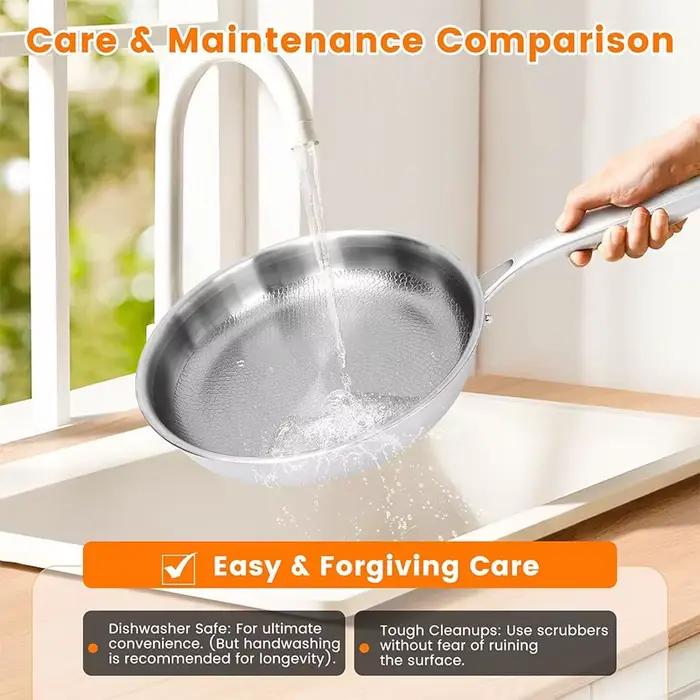 Poêle à frire en acier inoxydable martelé 3 couches avec couvercle en verre pour cuisiniers professionnels et amateurs occassions spéciales