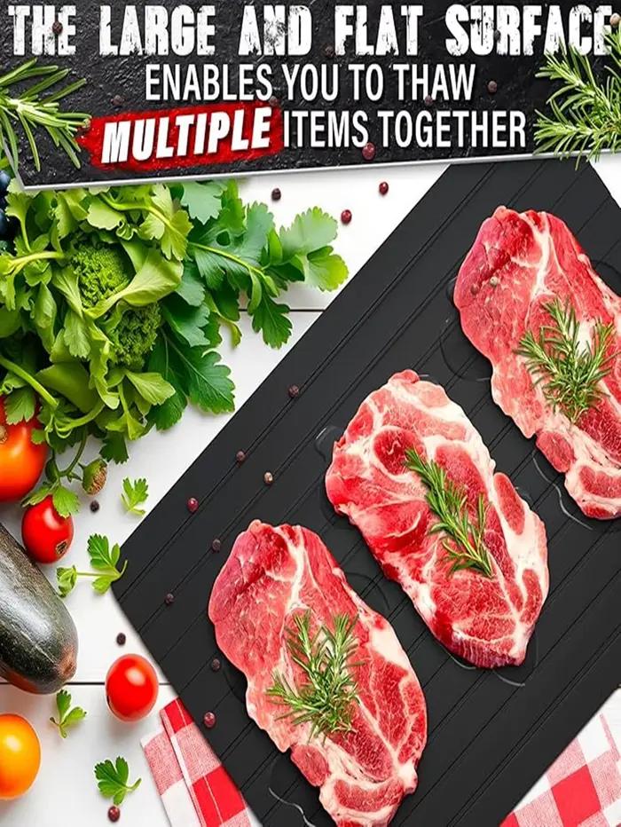 Plateau de dégivrage rapide pour viande congelée, plaque de décongélation, gadget de cuisine pour maison, aluminium certifié FCM, facile à utiliser et à entretenir, idéal pour préparer des repas rapidement et en toute sécurité
