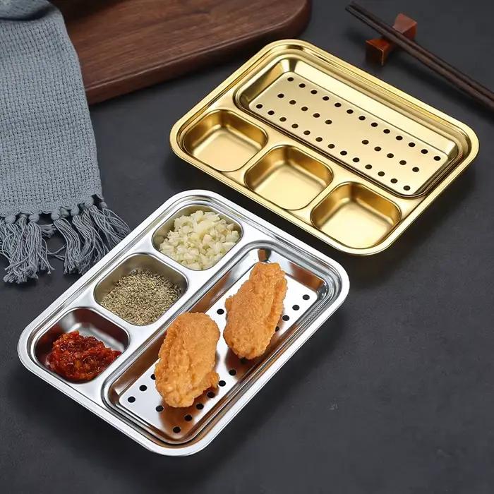 Plat de service divisé en acier inoxydable 304 style coréen pour sauce BBQ