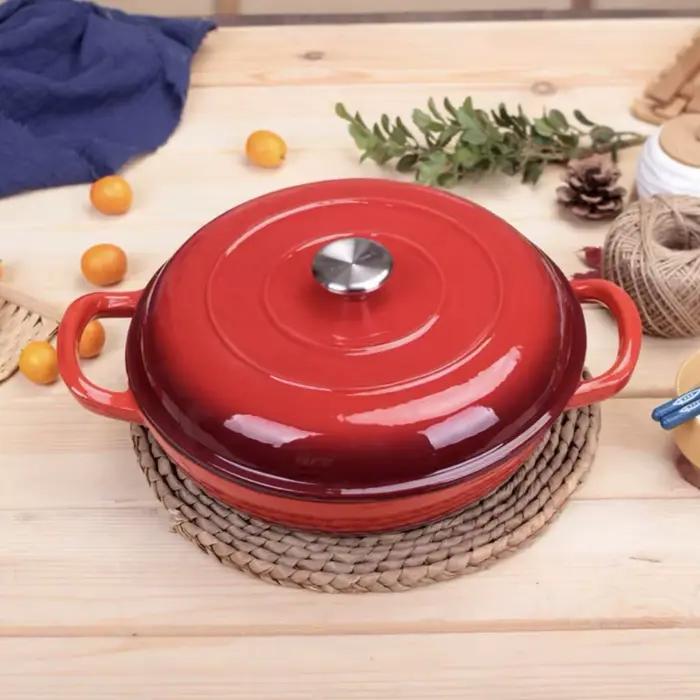 Pot à soupe pour four hollandais de 4,5 l, Casserole en fonte, poêle avec couvercle et double poignées, cuisson au four hollandais