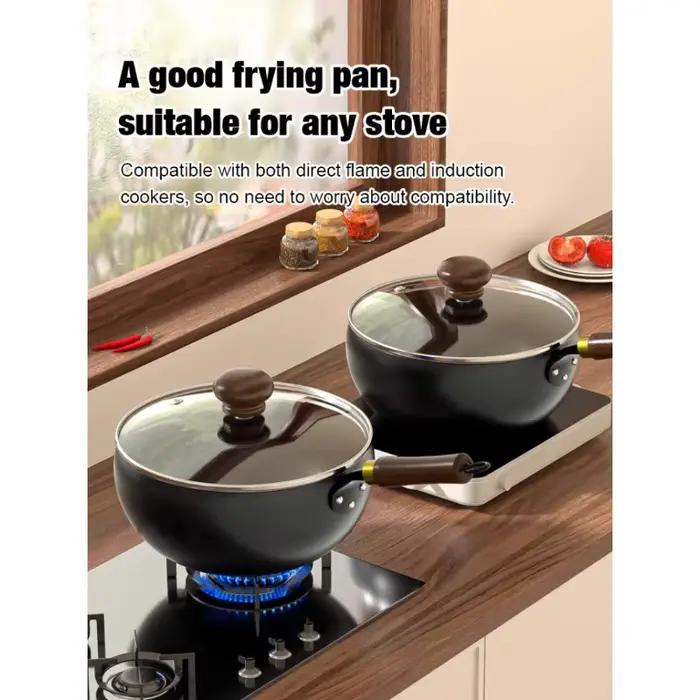 Pot à fond épais non revêtu, fait à la main en fer, pot de cuisson domestique, pot antiadhésif, cuisinière à gaz, cuisinière à induction, universel