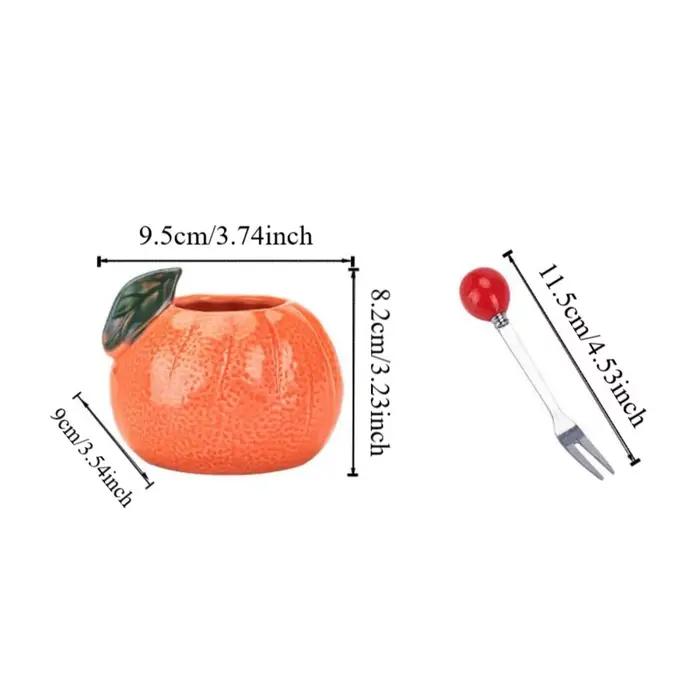 Ensemble de fourchettes à fruits en céramique orange, style créatif Ins, fourchettes à dessert avec pot de rangement, couleur unie, pour la maison