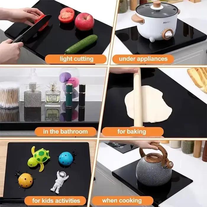 Planche à découper en acrylique noire haute qualité pour cuisine, résistante aux fissures, design moderne et protection efficace pour comptoirs, sans BPA et facile à nettoyer
