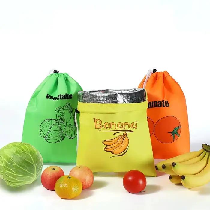 Sac de rangement pour fruits et légumes, sac à cordon pour réfrigérateur, sac de rangement pour la fraîcheur, sac de voyage, sac en film d'aluminium isolé, 1 pièce