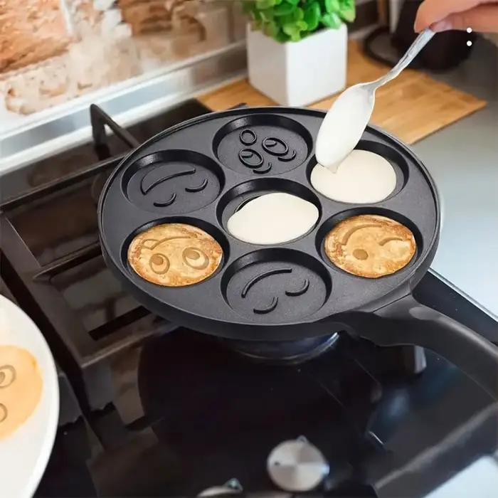 Poêle à crêpes antiarina, poêle à œufs frits, ustensiles de cuisine, poêle à hamburger, petit-déjeuner, 4 trous, 7 trous