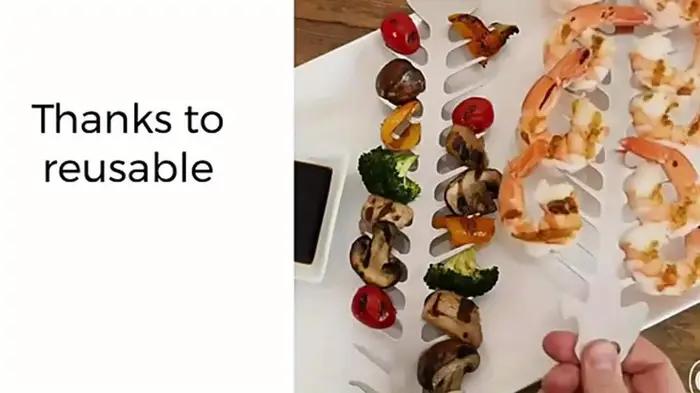 2 brochettes de barbecue en acier inoxydable - Forme d'arête de poisson - Parfaites pour griller du bœuf