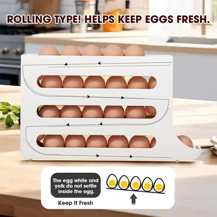Porte-oeufs intelligent 4 niveaux distributeur d'oeufs pour refroidisseur conception a roulement automatique organisation compacte et protections speciales pour 30 oeufs usage quotidien occassions speciales