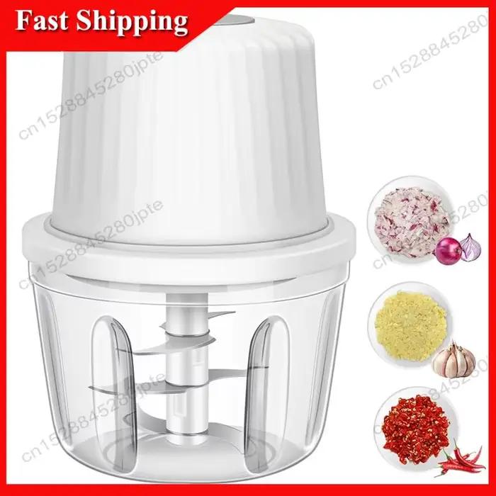 Hachoir à ail électrique 400ml avec 6 lames tranchantes pour légumes, viande, oignon et noix, étanche, rechargeable par USB, idéal pour la cuisine, les voyages et les pique-niques