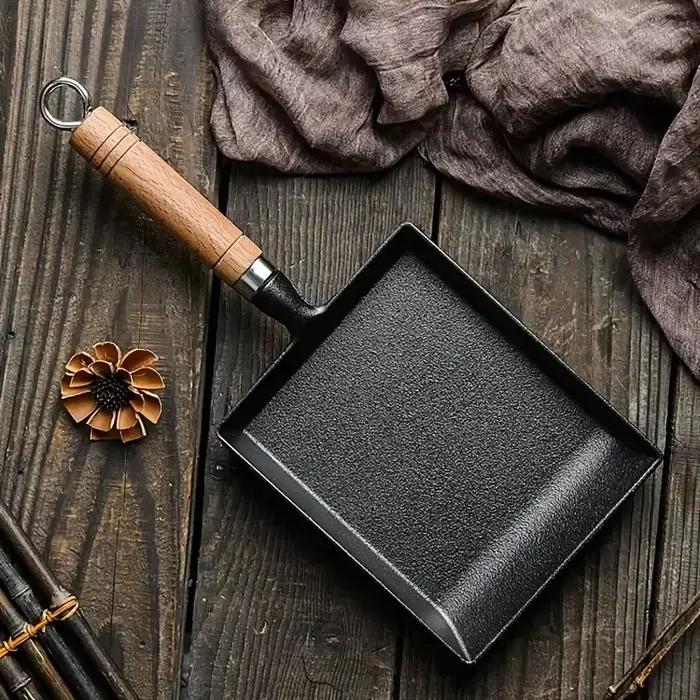 Poêle japonaise en fonte pour Fritter Tamagoyaki, omelette noire antiadhésive, crêpes aux œufs, couvercle de Pot de cuisine, cuisinière à gaz à Induction, 1 pièce