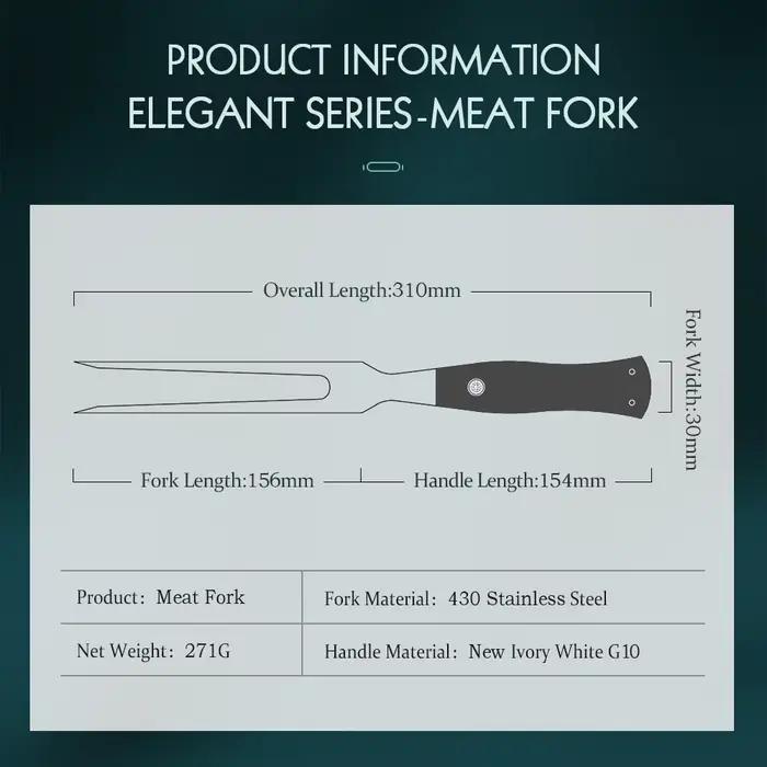 Fourchette à viande HEZHEN série élégante acier inoxydable 340 poignée G10 pour barbecue occasions spéciales cuisine de qualité