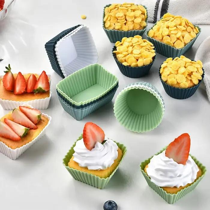 Gobelets à muffins en Silicone, doublures de Cupcake, moules à gâteaux carrés antiadhésifs, diviseurs de boîte à déjeuner Bento, moule de cuisson réutilisable, 12 pièces