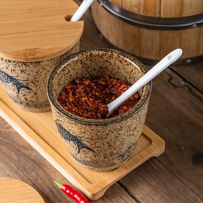 Pots à épices en céramique de Style rétro avec peinture sous glaçure