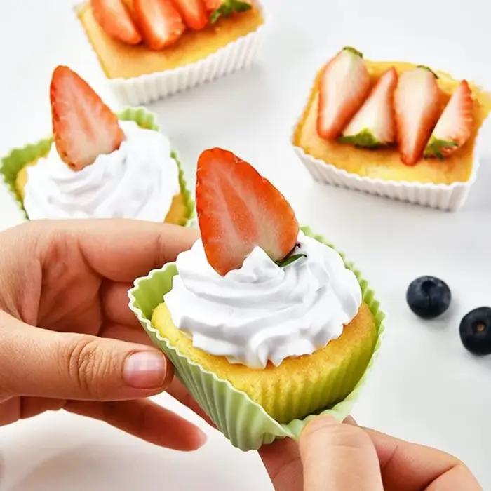 Gobelets à muffins en Silicone, doublures de Cupcake, moules à gâteaux carrés antiadhésifs, diviseurs de boîte à déjeuner Bento, moule de cuisson réutilisable, 12 pièces