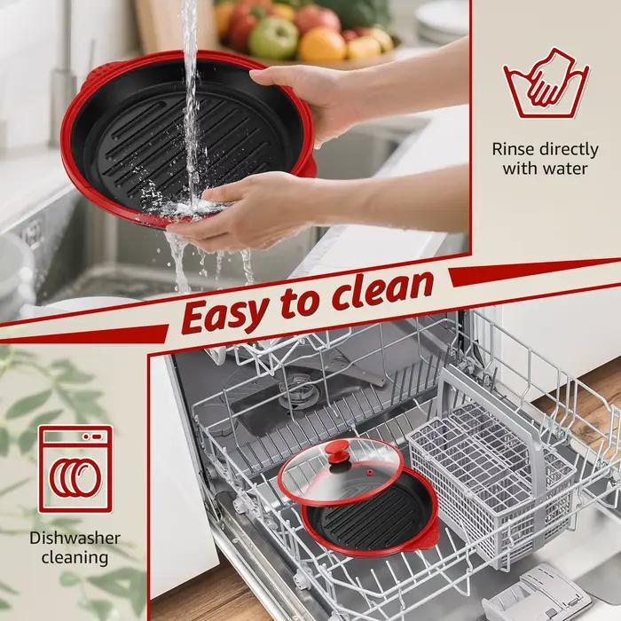 Plaque de cuisson en aluminium antiadhésive pour micro-onde avec couvercle en verre pour griller et faire frire les aliments occasions spéciales