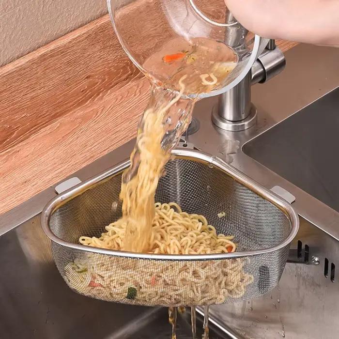 Panier de vidange d'évier de cuisine en acier inoxydable, Triangle pour aliments et légumes, filtre à œufs, organisateur de rangement, étagère de cuisine, égouttoir