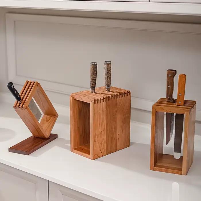Étagère à blocs de couteaux japonais, support de rangement multifonctionnel pour la maison, accessoires d'outils de cuisine, porte-couteau en bois massif haut de gamme