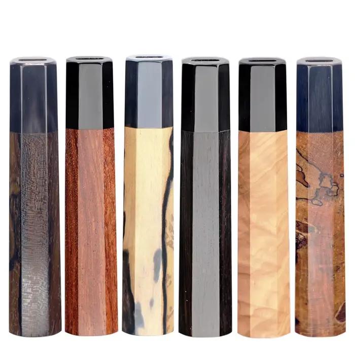 Manche de couteau artisanal en bois octogonal avec corne de bœuf 135 mm