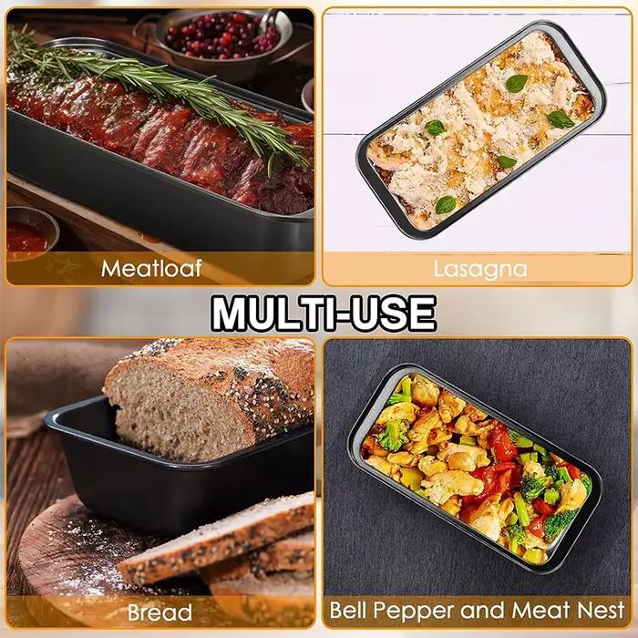 LMETJMA poêle à pain antiadhésive en acier au carbone poêle à pain grillé étain cuisine rectangulaire ustensiles de cuisson pour brownies pain de viande JT233