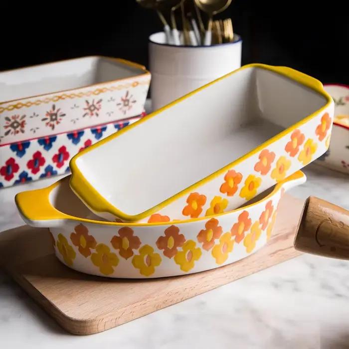 Pio de cuisson rectangulaire en céramique avec poignée