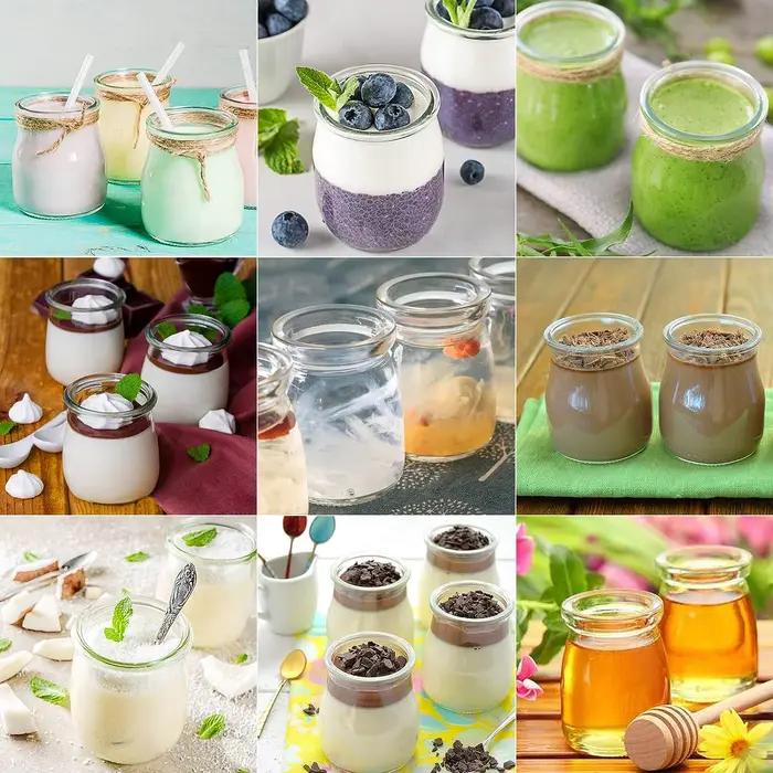 Pots en verre transparents rouges pour yaourt, confitures, gelée, pudding et mousse à offrir pour la maison et la cuisine