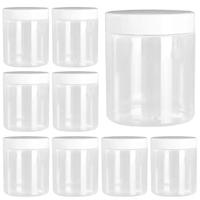 Pot en plastique transparent de 250ml avec couvercle blanc, pots de stockage de grains de bonbons, bouteille d'échantillon de crème cosmétique pour le visage, conteneurs alimentaires de cuisine, 12 pi