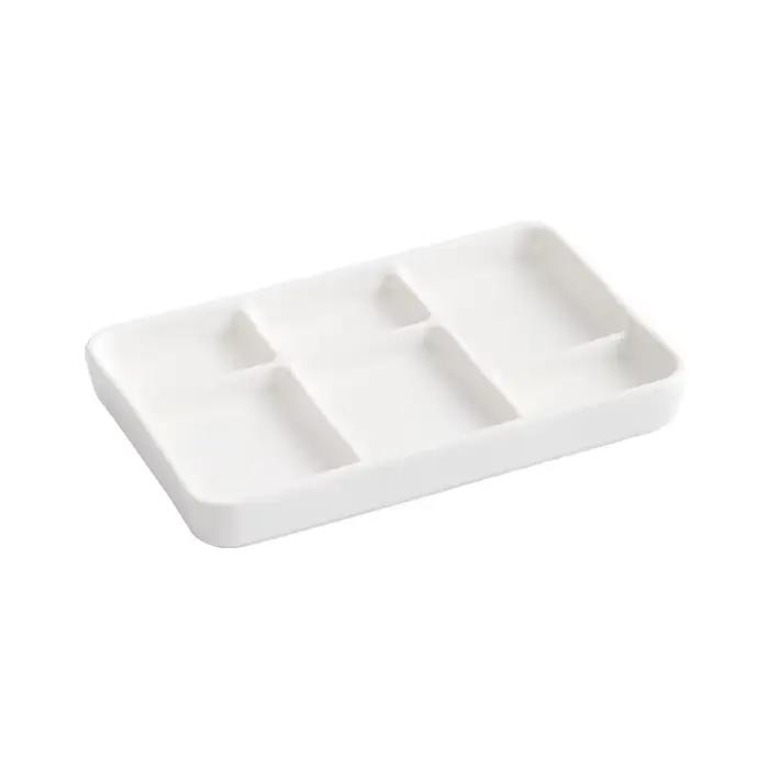 Assiette rectangulaire blanche à compartiments d'assaisonnement en céramique multi-compartiments