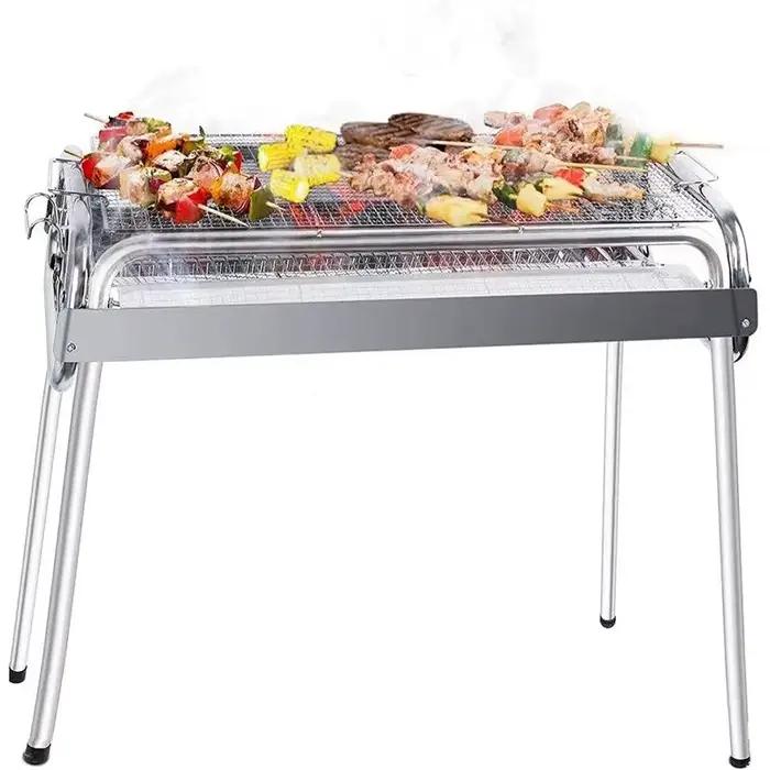 Grill à charbon de bois pliable et Portable, outil de Barbecue en acier inoxydable adapté à la cuisine en plein air, Camping, pique-nique, plage