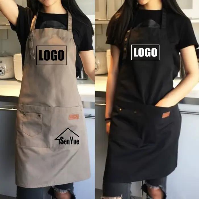 Tabliers de cuisine avec Logo de marque personnalisé pour femmes et hommes, Chef de travail, gril, Restaurant, Bar, boutique, cafés, beauté des clous, uniforme personnalisé
