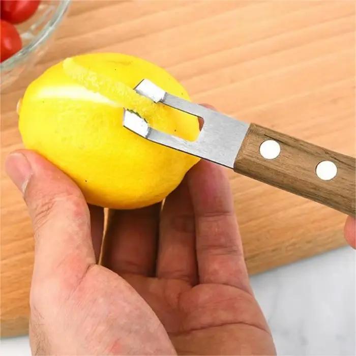 Éplucheur de citron en acier inoxydable et bois, éplucheuse pour fruits et légumes, outil de cuisine durable et écologique pour préparer des smoothies et salades de fruits
