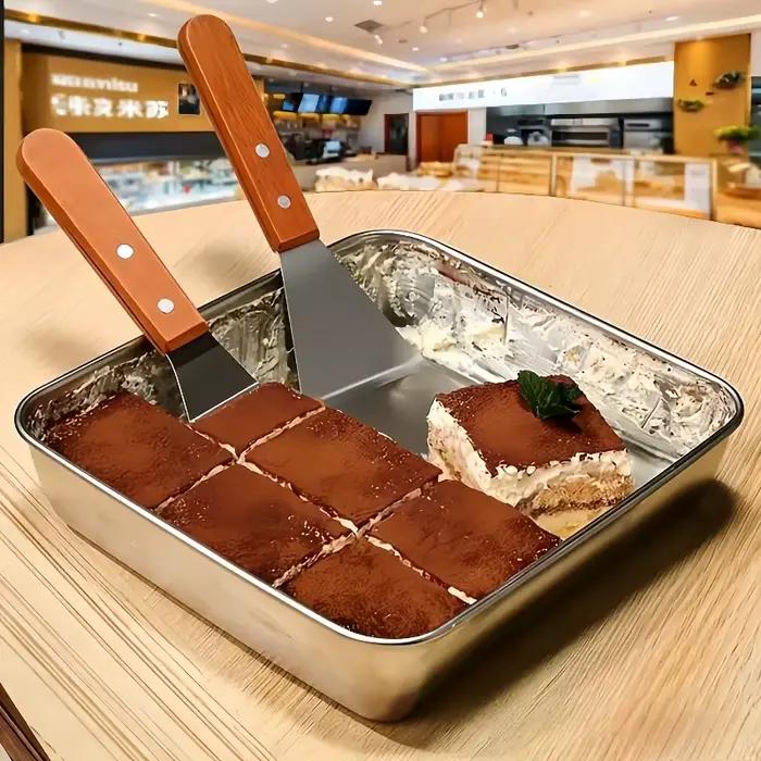 1/2 spatules en acier inoxydable avec bord incliné et manche en bois dur - Grande spatule en métal, adaptée aux poêles en fonte