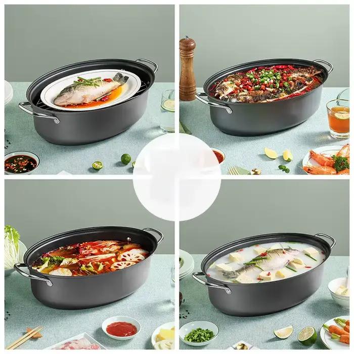 COOKER KING Spot marchandises antiadhésive cuit à la vapeur Pot de poisson en fer Pot pour ménage ovale