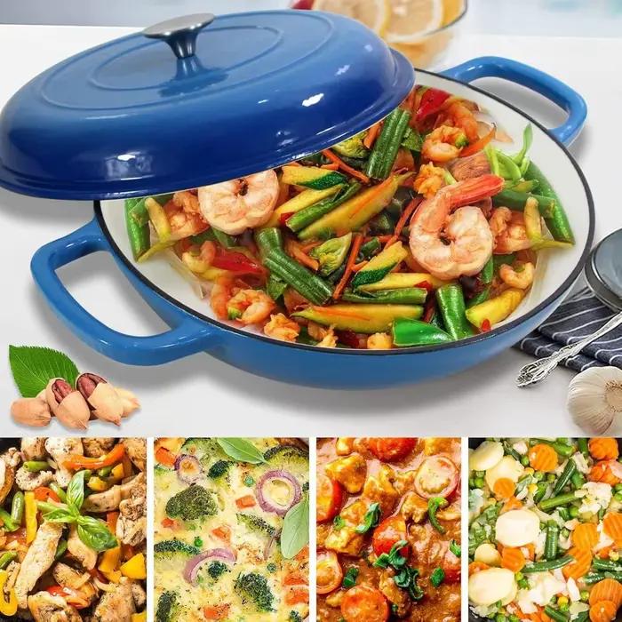 Pot à soupe pour four hollandais de 4,5 l, Casserole en fonte, poêle avec couvercle et double poignées, cuisson au four hollandais