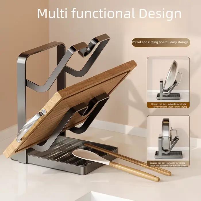 Support de rangement superposé pour couvercles de casseroles et planches à découper en acier au carbone, pour comptoir de cuisine, avec plateau d'égouttage