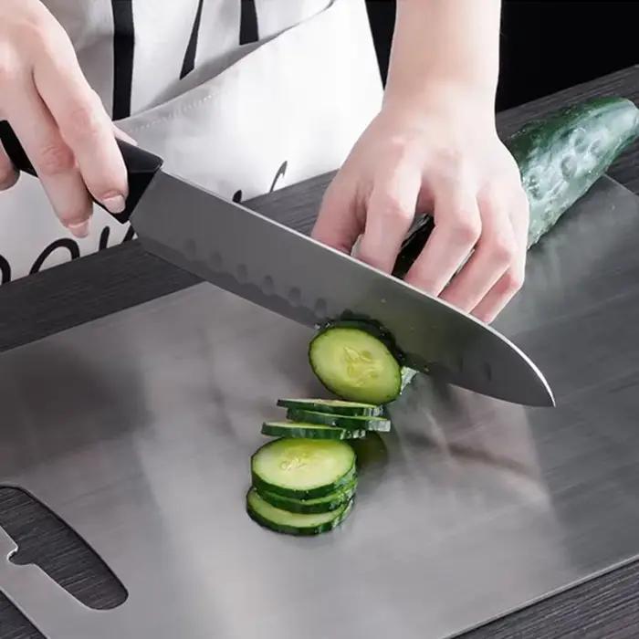 Planche à découper en acier inoxydable pour la maison, anti-rouille, facile à nettoyer, résistante à l'usure, accessoire de préparation de cuisine multifonctionnel