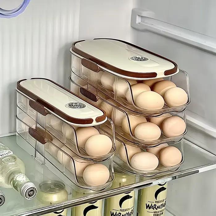 Boîte de rangement d'œufs à minuterie, rangement latéral, réfrigérateur, cuisine, système de défilement, distributeur d'œufs, support de fraîcheur
