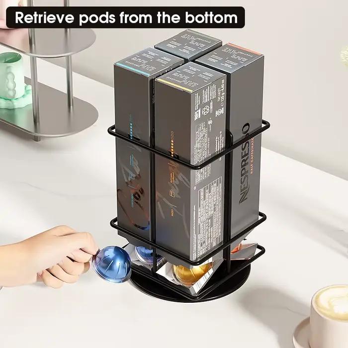 Support de rangement pour 40 dosettes de café Vertuo, support de rangement pour Nespresso Vertuoline, rotation à 360 degrés, fil métallique noir