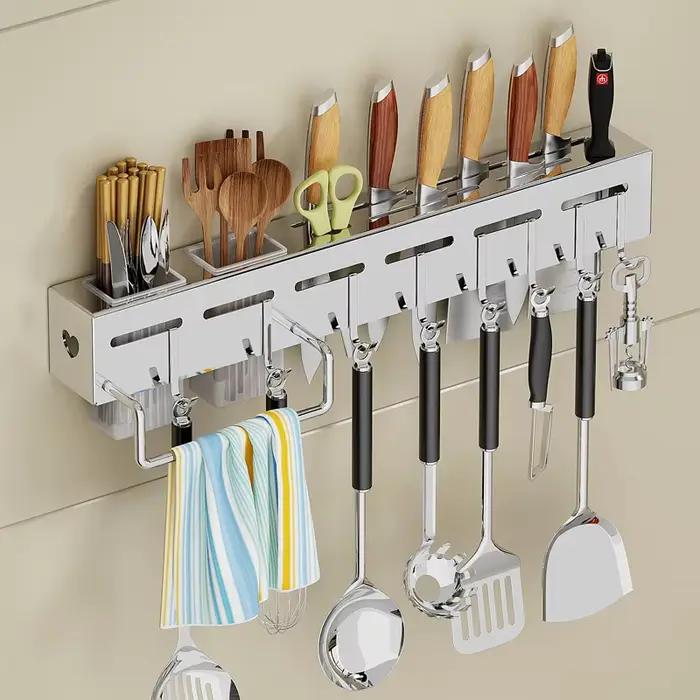 Porte-couteau mural en acier inoxydable, rangement sans clous de cuisine, couteau T1 avec crochet, rangement pour armoire de cuisine T1