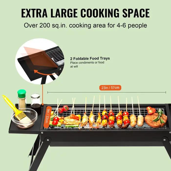 Gril à charbon de bois portable compact pliable en acier robuste mini fumeur pour voyage cuisine en plein air occasions spéciales expéditions camping pique-nique