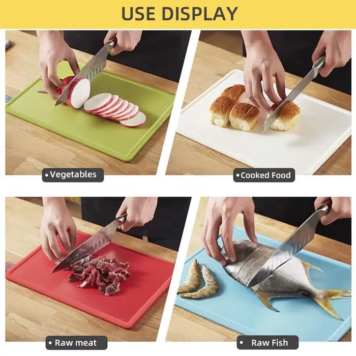 Planches à découper avec support, ensembles de 4 pièces pour la cuisine, bloc à découper en plastique Anti-bactérien, lavable au lave-vaisselle, noël