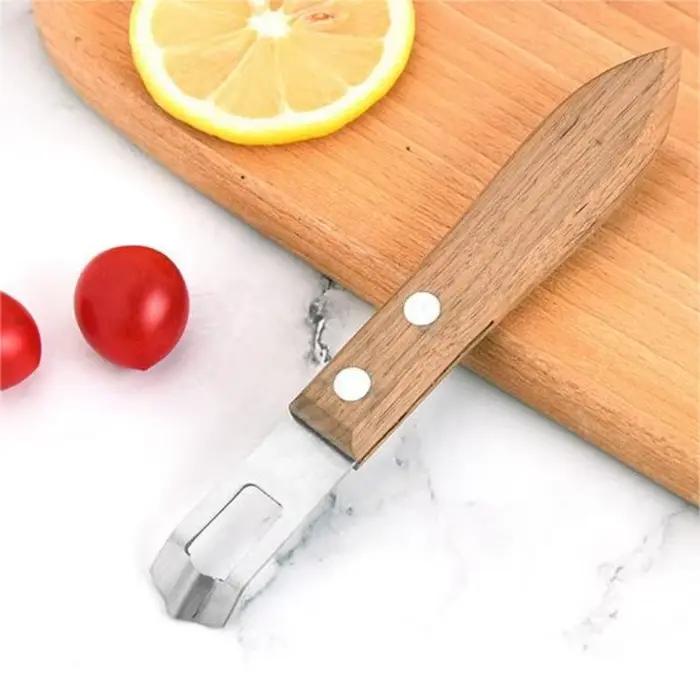 Éplucheur de citron en acier inoxydable et bois, éplucheuse pour fruits et légumes, outil de cuisine durable et écologique pour préparer des smoothies et salades de fruits