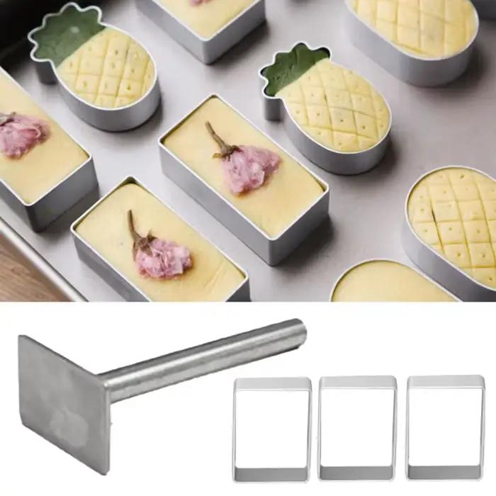 Moule à biscuits et à gâteaux en forme de rectangle, en acier inoxydable, avec poussoir, pour la décoration de gâteaux