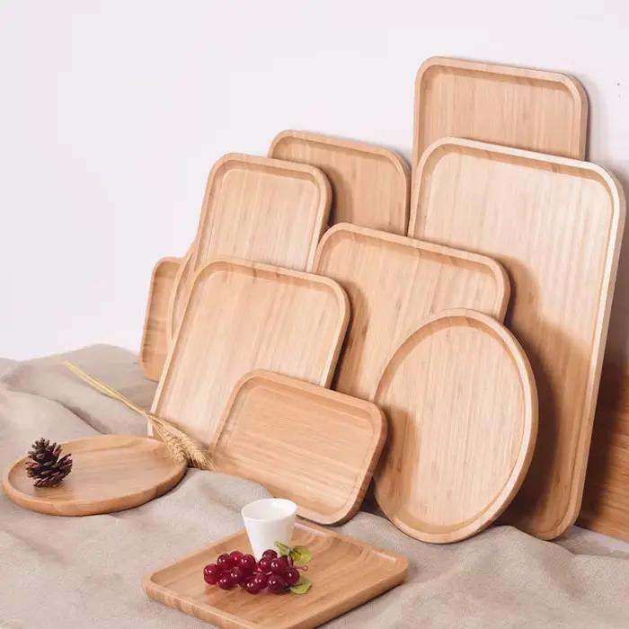Assiette de fruits en bois de hêtre, assiette de buffet domestique, assiettes ovales en bois, plateaux décoratifs, bonbons rectangulaires, dessert quePlate, britware