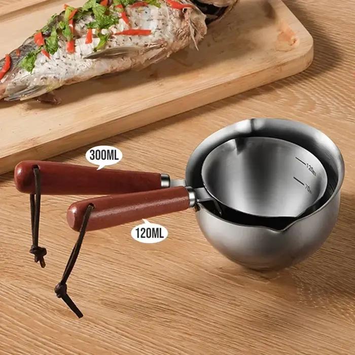 Poêle à huile chaude en acier inoxydable, chauffe-beurre chaud, poêle à fond plat pour éclaboussures d'huile, casserole pour saucisses au lait bouillant, 150/300/500ml