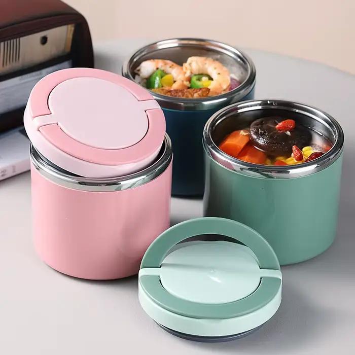 Boîte à bento isolée en acier inoxydable avec poignée, thermos à soupe, bocal à aliments, récipient à lunch, récipient pour aliments froids et chauds