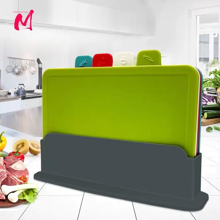 Planches à découper avec support, ensembles de 4 pièces pour la cuisine, bloc à découper en plastique Anti-bactérien, lavable au lave-vaisselle, noël