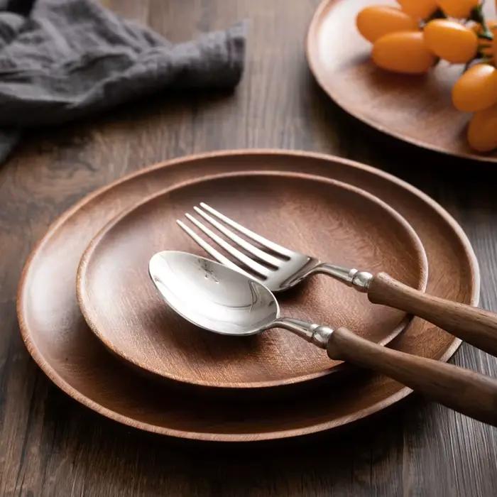 Assiette ronde en bois de Style japonais