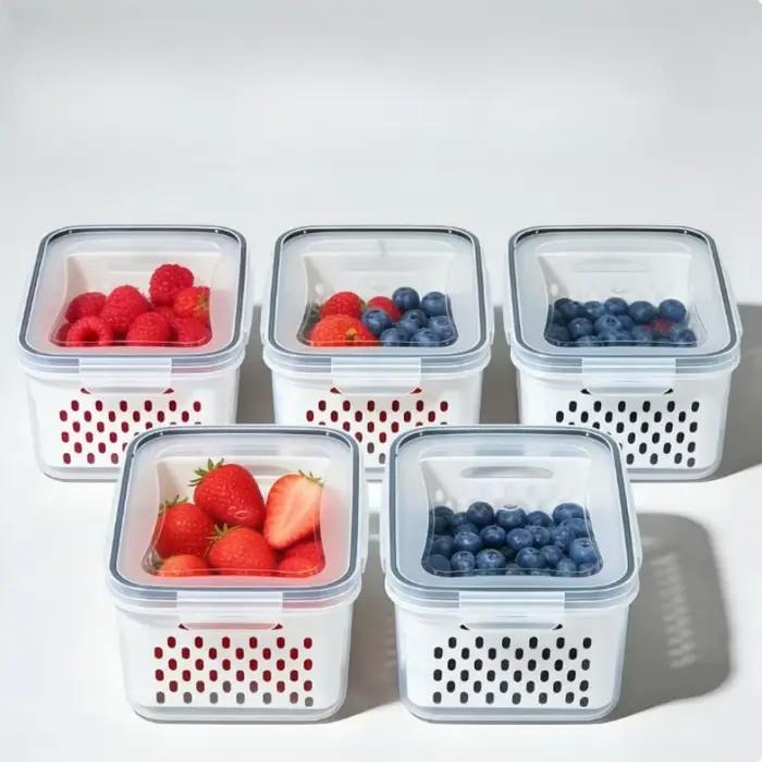 Lot de 6 Contenants de Rangement Grande Capacité pour Fruits avec Passoire Amovible pour Réfrigérateur
