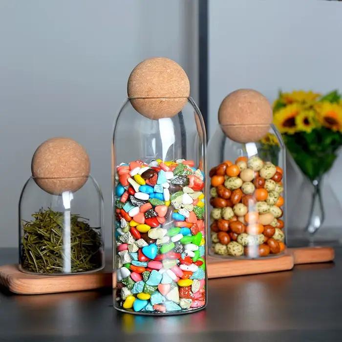 Pot de stockage en verre avec couvercle en bois